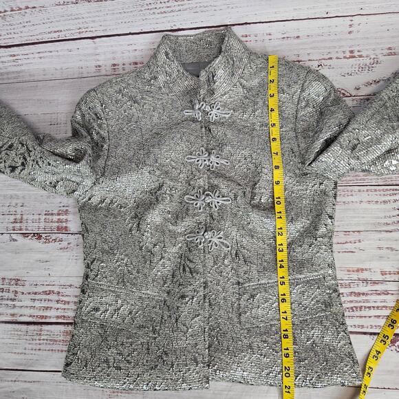 Lafayette 148 Metallic Tweed Blazer Size 4 Floral Textured Snap Front Lux Glam - Picture 7 of 10